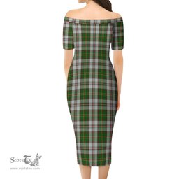 Hay White Dress Tartan Off Shoulder Lady Dress Tartan Plaid Long Dress - ScotsTee Shop