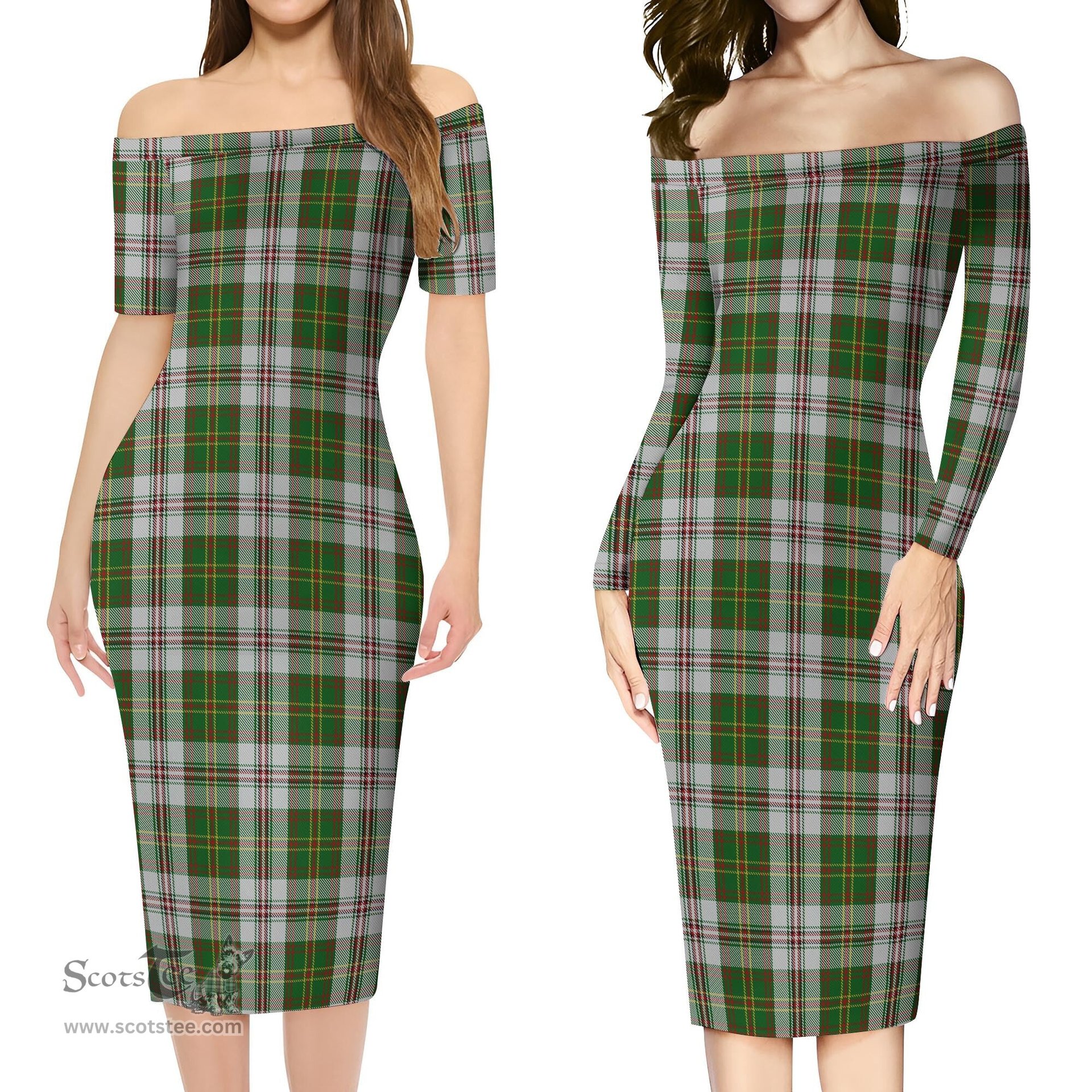 Hay White Dress Tartan Off Shoulder Lady Dress Tartan Plaid Long Dress - ScotsTee Shop