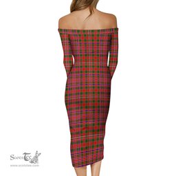 MacAlister Modern Tartan Off Shoulder Lady Dress Tartan Plaid Long Dress - ScotsTee Shop