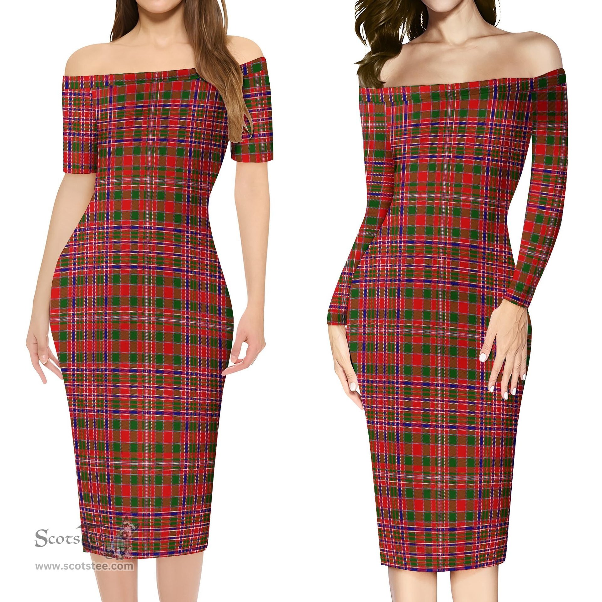 MacAlister Modern Tartan Off Shoulder Lady Dress Tartan Plaid Long Dress - ScotsTee Shop