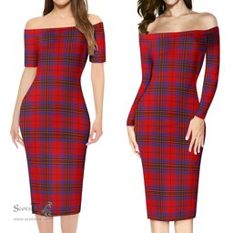 Leslie Modern Tartan Off Shoulder Lady Dress Tartan Plaid Long Dress - ScotsTee Shop