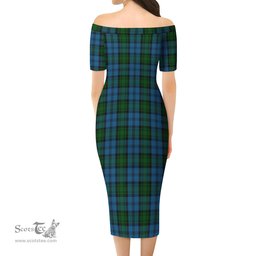 Kerr Hunting Tartan Off Shoulder Lady Dress Tartan Plaid Long Dress - ScotsTee Shop