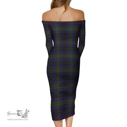 Lumsden Hunting Tartan Off Shoulder Lady Dress Tartan Plaid Long Dress - ScotsTee Shop