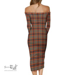 Innes Ancient Tartan Off Shoulder Lady Dress Tartan Plaid Long Dress - ScotsTee Shop