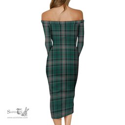 Kelly of Sleat Hunting Tartan Off Shoulder Lady Dress Tartan Plaid Long Dress - ScotsTee Shop