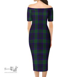 Lumsden Green Tartan Off Shoulder Lady Dress Tartan Plaid Long Dress - ScotsTee Shop