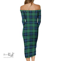 Graham of Menteith Ancient Tartan Off Shoulder Lady Dress Tartan Plaid Long Dress - ScotsTee Shop