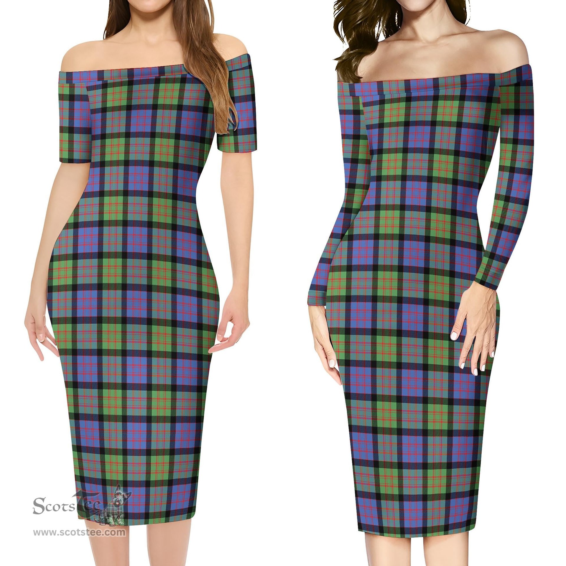 MacDonald Ancient Tartan Off Shoulder Lady Dress Tartan Plaid Long Dress - ScotsTee Shop