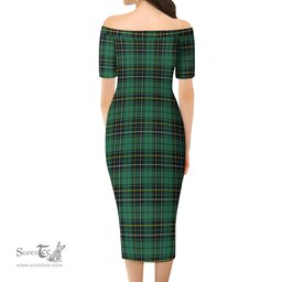 MacAlpin Ancient Tartan Off Shoulder Lady Dress Tartan Plaid Long Dress - ScotsTee Shop