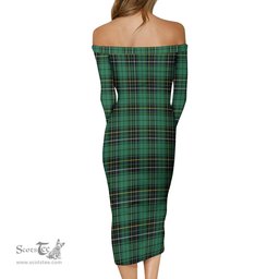 MacAlpin Ancient Tartan Off Shoulder Lady Dress Tartan Plaid Long Dress - ScotsTee Shop
