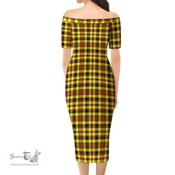 Jardine Modern Tartan Off Shoulder Lady Dress Tartan Plaid Long Dress - ScotsTee Shop