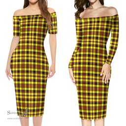 Jardine Modern Tartan Off Shoulder Lady Dress Tartan Plaid Long Dress - ScotsTee Shop