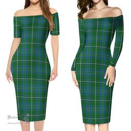 Hay Hunting Tartan Off Shoulder Lady Dress Tartan Plaid Long Dress - ScotsTee Shop
