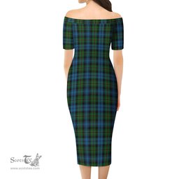 Polaris Military Tartan Off Shoulder Lady Dress Tartan Plaid Long Dress - ScotsTee Shop