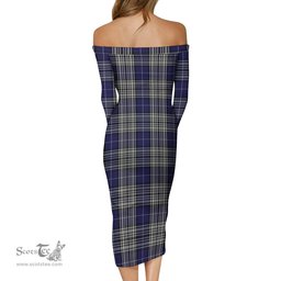 Napier Tartan Off Shoulder Lady Dress Tartan Plaid Long Dress - ScotsTee Shop