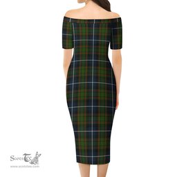 MacRae Hunting Tartan Off Shoulder Lady Dress Tartan Plaid Long Dress - ScotsTee Shop