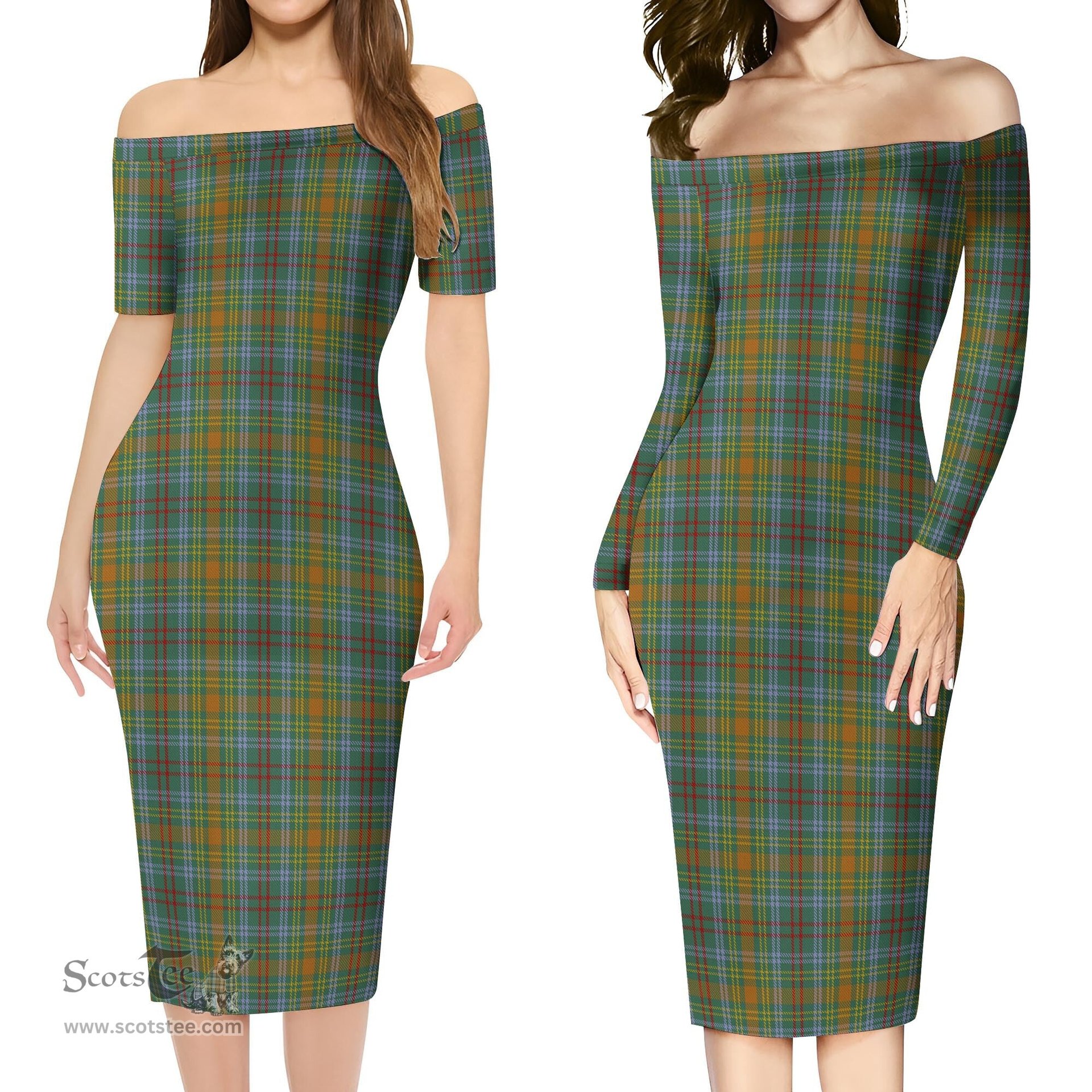 O'Brien Tartan Off Shoulder Lady Dress Tartan Plaid Long Dress - ScotsTee Shop