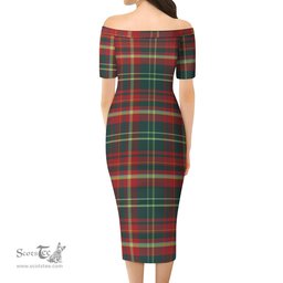 New Brunswick Province Canada Tartan Off Shoulder Lady Dress Tartan Plaid Long Dress - ScotsTee Shop