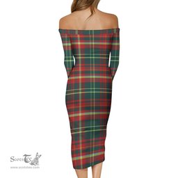 New Brunswick Province Canada Tartan Off Shoulder Lady Dress Tartan Plaid Long Dress - ScotsTee Shop