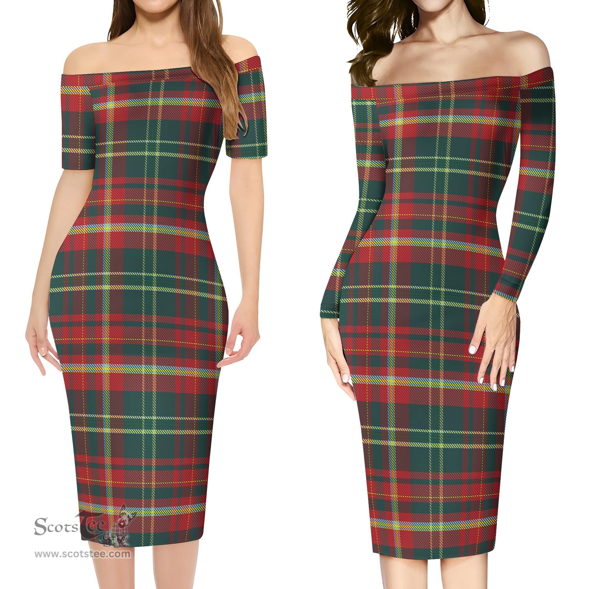 New Brunswick Province Canada Tartan Off Shoulder Lady Dress Tartan Plaid Long Dress - ScotsTee Shop