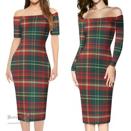 New Brunswick Province Canada Tartan Off Shoulder Lady Dress Tartan Plaid Long Dress - ScotsTee Shop