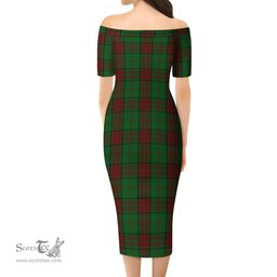 Maxwell Hunting Tartan Off Shoulder Lady Dress Tartan Plaid Long Dress - ScotsTee Shop