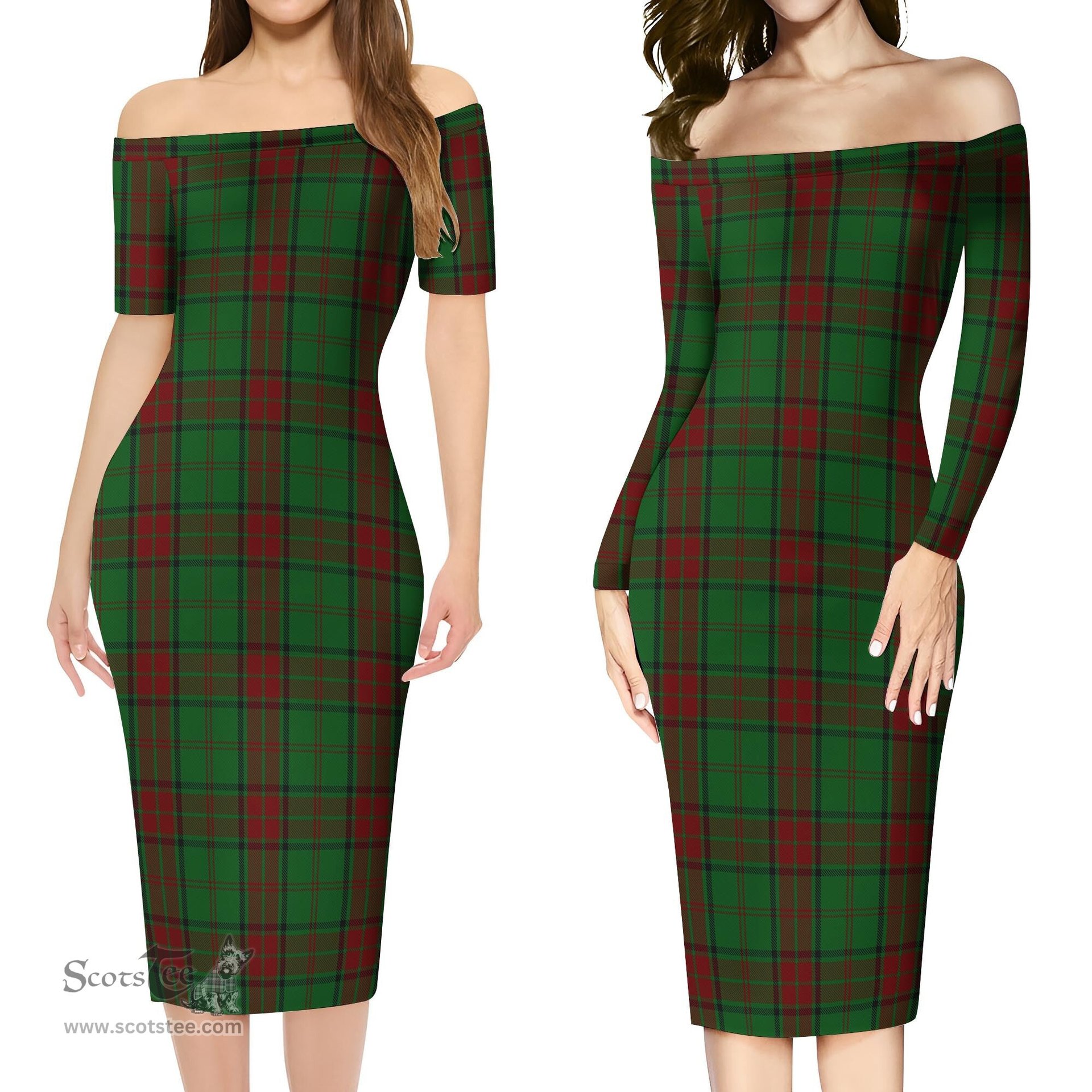 Maxwell Hunting Tartan Off Shoulder Lady Dress Tartan Plaid Long Dress - ScotsTee Shop