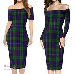 Mitchell Tartan Off Shoulder Lady Dress Tartan Plaid Long Dress - ScotsTee Shop