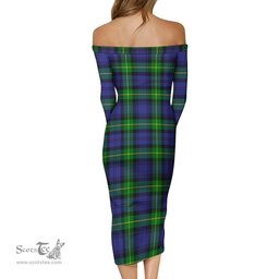 Meldrum Tartan Off Shoulder Lady Dress Tartan Plaid Long Dress - ScotsTee Shop