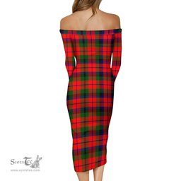 MacNaughton Modern Tartan Off Shoulder Lady Dress Tartan Plaid Long Dress - ScotsTee Shop