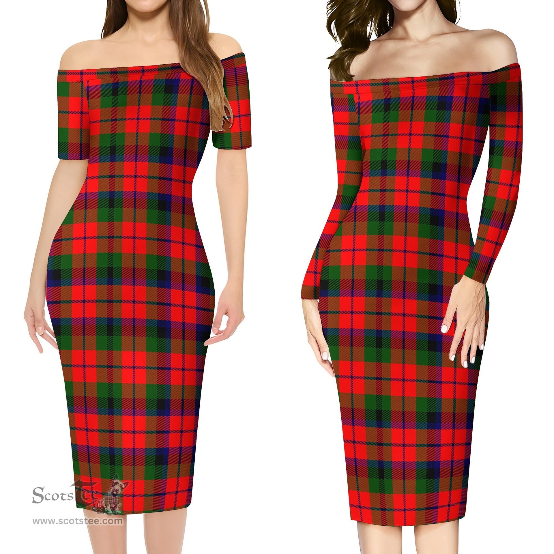 MacNaughton Modern Tartan Off Shoulder Lady Dress Tartan Plaid Long Dress - ScotsTee Shop