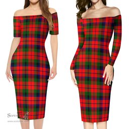 MacNaughton Modern Tartan Off Shoulder Lady Dress Tartan Plaid Long Dress - ScotsTee Shop