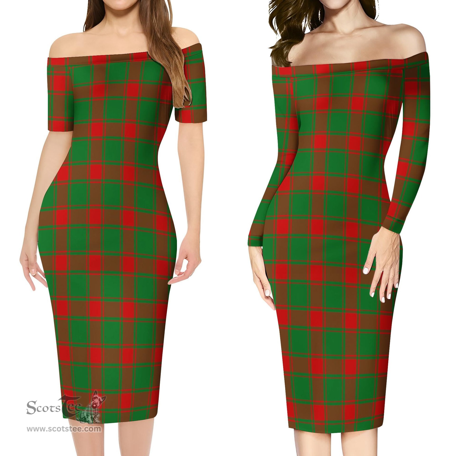 Middleton Modern Tartan Off Shoulder Lady Dress Tartan Plaid Long Dress - ScotsTee Shop