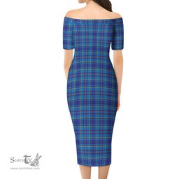 Mercer Modern Tartan Off Shoulder Lady Dress Tartan Plaid Long Dress - ScotsTee Shop