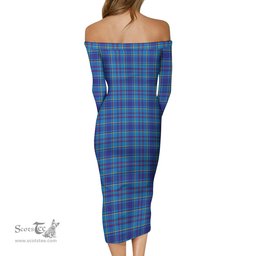 Mercer Modern Tartan Off Shoulder Lady Dress Tartan Plaid Long Dress - ScotsTee Shop