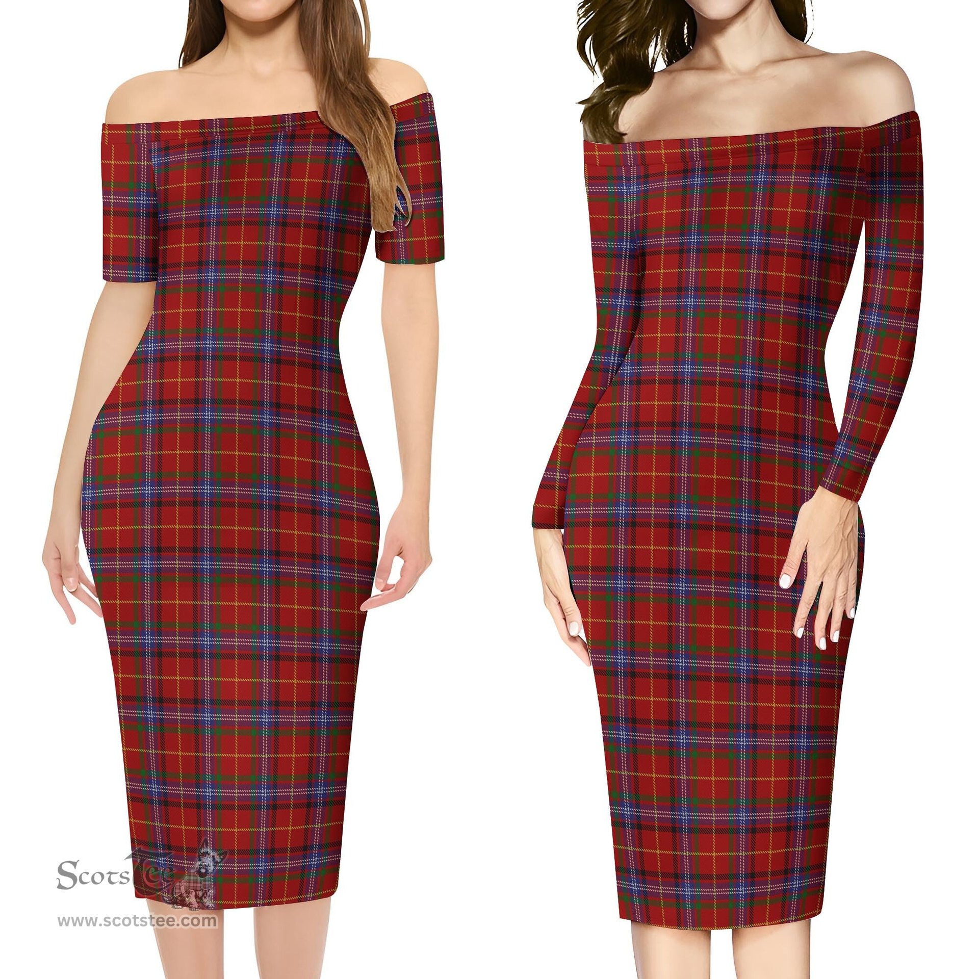 Maynard Tartan Off Shoulder Lady Dress Tartan Plaid Long Dress - ScotsTee Shop