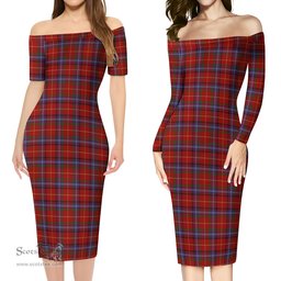 Maynard Tartan Off Shoulder Lady Dress Tartan Plaid Long Dress - ScotsTee Shop