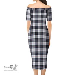 MacRae Dress Modern Tartan Off Shoulder Lady Dress Tartan Plaid Long Dress - ScotsTee Shop