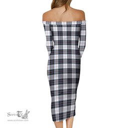 MacRae Dress Modern Tartan Off Shoulder Lady Dress Tartan Plaid Long Dress - ScotsTee Shop