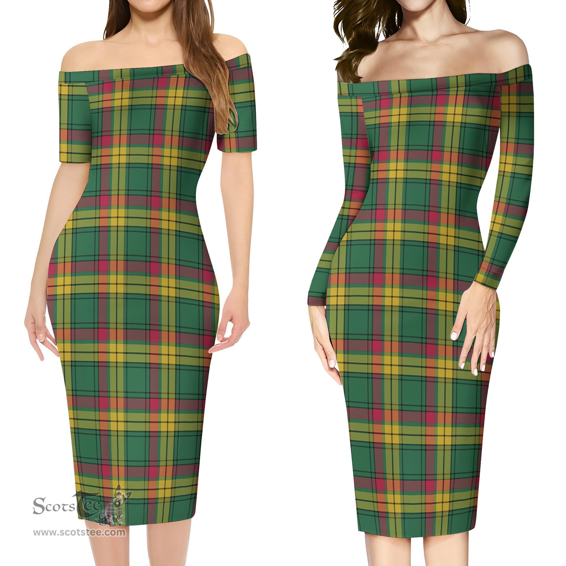 MacMillan Old Ancient Tartan Off Shoulder Lady Dress Tartan Plaid Long Dress - ScotsTee Shop