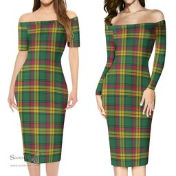 MacMillan Old Ancient Tartan Off Shoulder Lady Dress Tartan Plaid Long Dress - ScotsTee Shop