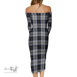 Menzies Black Dress Tartan Off Shoulder Lady Dress Tartan Plaid Long Dress - ScotsTee Shop