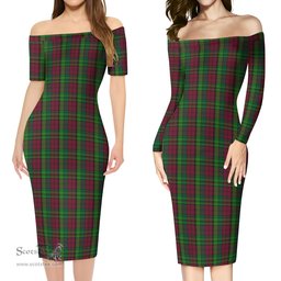Pope of Wales Tartan Off Shoulder Lady Dress Tartan Plaid Long Dress - ScotsTee Shop