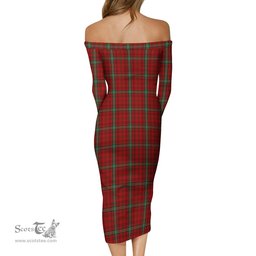 Morrison Ancient Tartan Off Shoulder Lady Dress Tartan Plaid Long Dress - ScotsTee Shop
