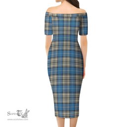 Napier Ancient Tartan Off Shoulder Lady Dress Tartan Plaid Long Dress - ScotsTee Shop