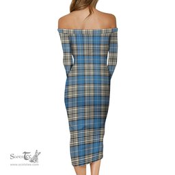 Napier Ancient Tartan Off Shoulder Lady Dress Tartan Plaid Long Dress - ScotsTee Shop