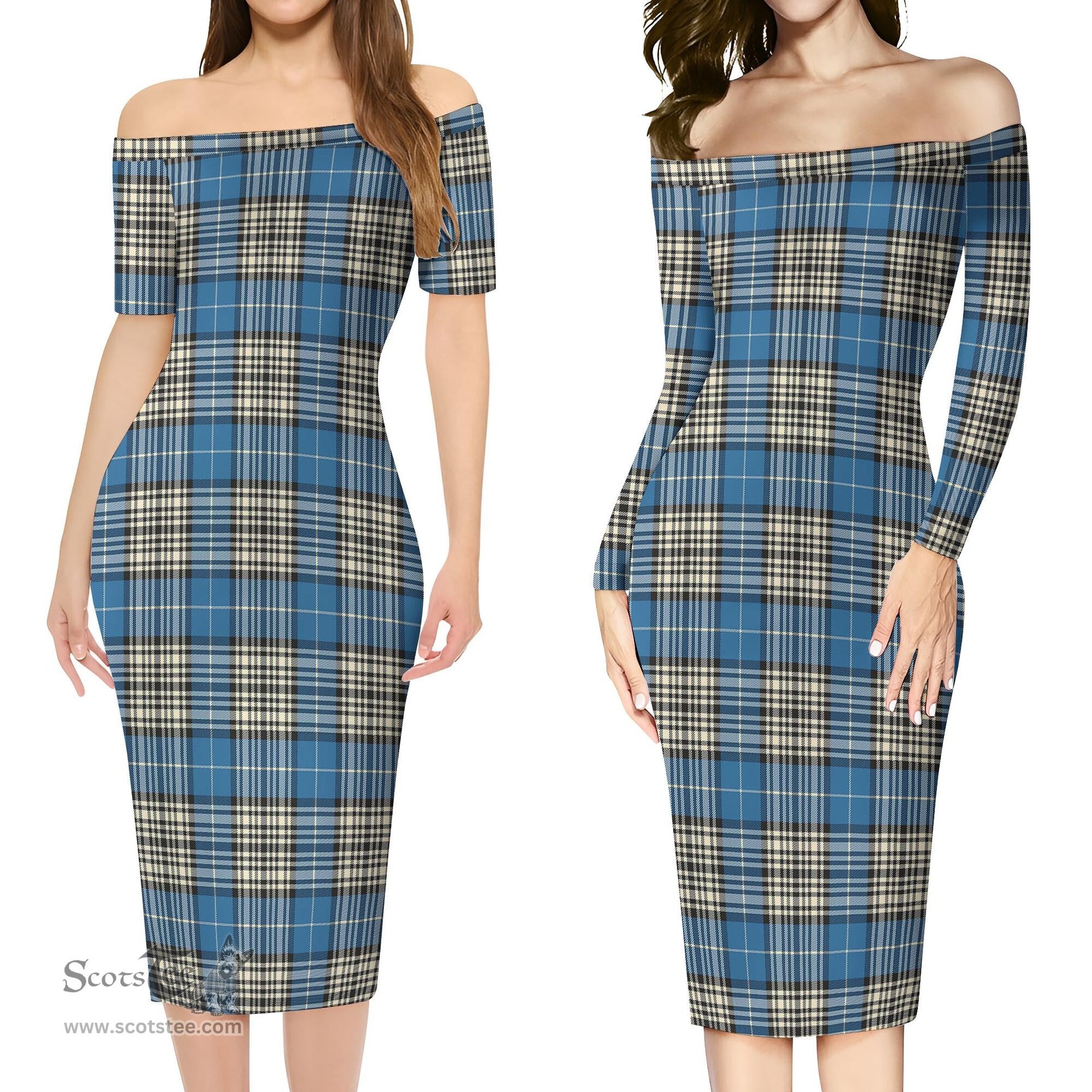 Napier Ancient Tartan Off Shoulder Lady Dress Tartan Plaid Long Dress - ScotsTee Shop