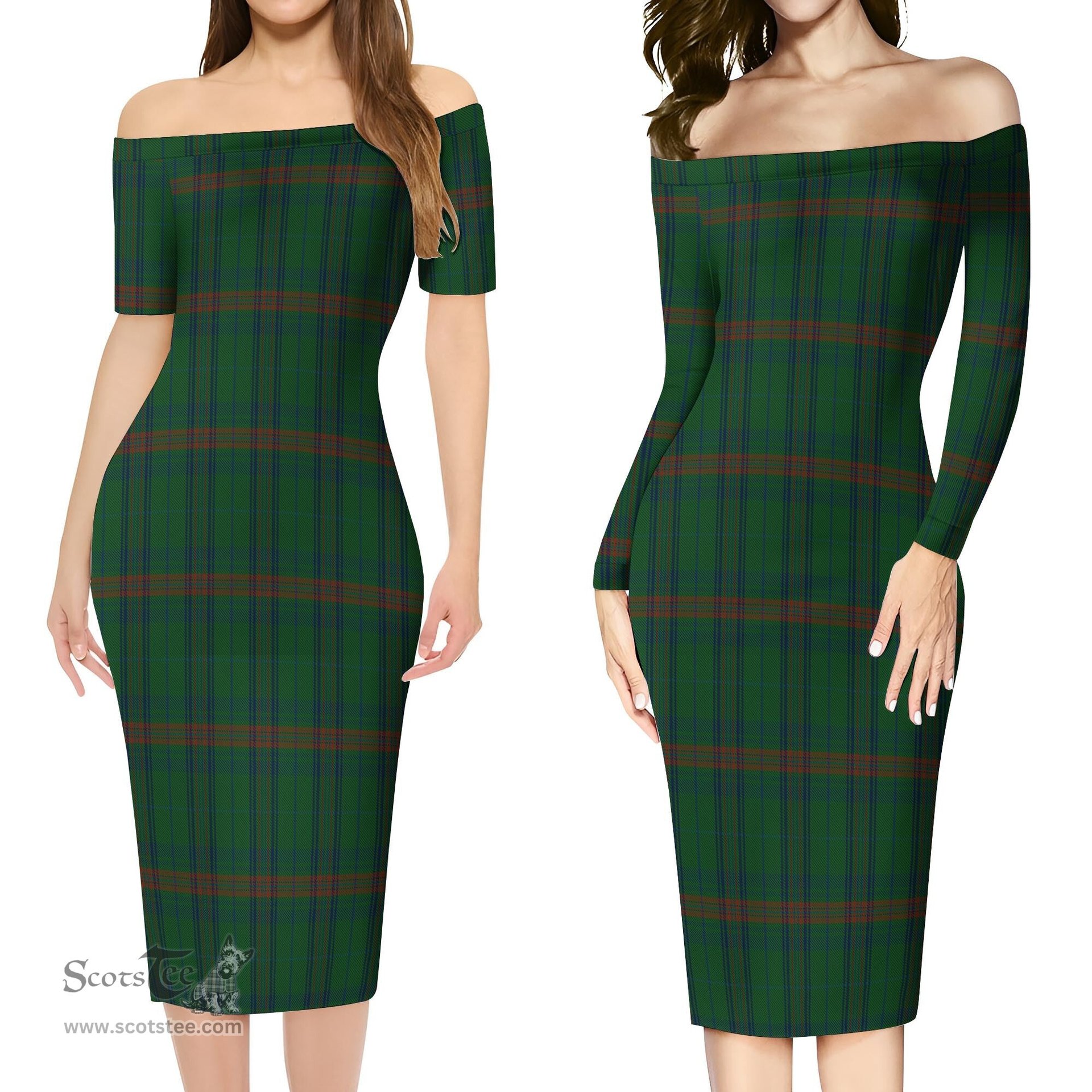 Owen of Wales Tartan Off Shoulder Lady Dress Tartan Plaid Long Dress - ScotsTee Shop