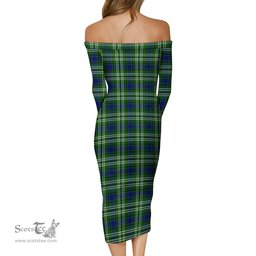 Purves Tartan Off Shoulder Lady Dress Tartan Plaid Long Dress - ScotsTee Shop