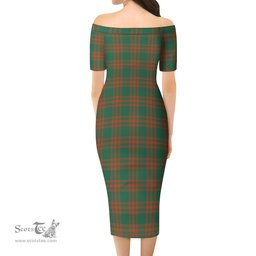 Menzies Green Ancient Tartan Off Shoulder Lady Dress Tartan Plaid Long Dress - ScotsTee Shop